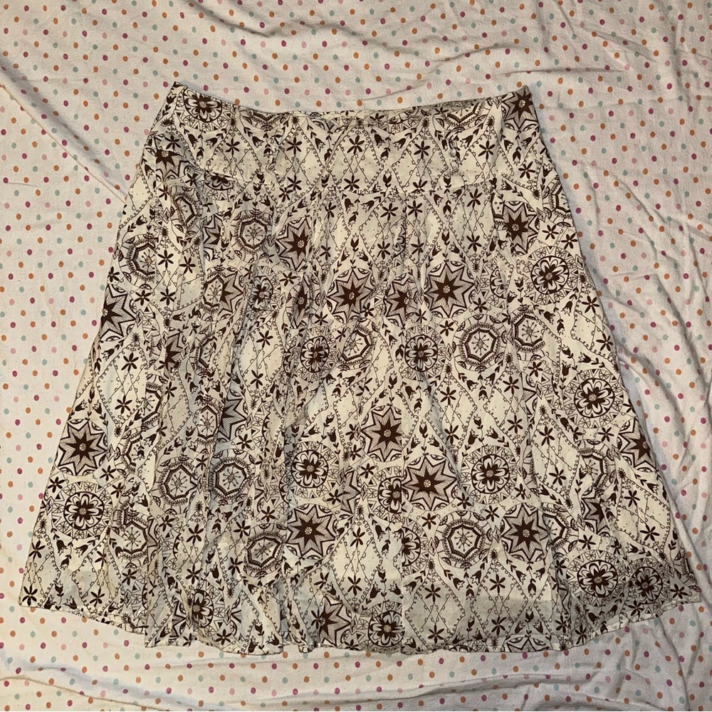 Apt. 9 Cream Boho Skirt - Size 12 Pleated Waist Flared Floral Stars